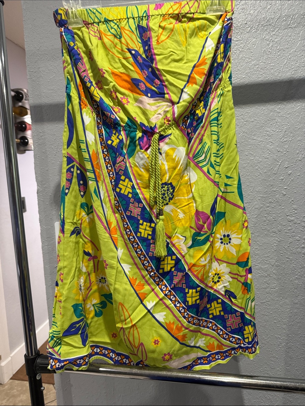 Charming Charlie Lime Green Floral Strapless Swim Cover-Up